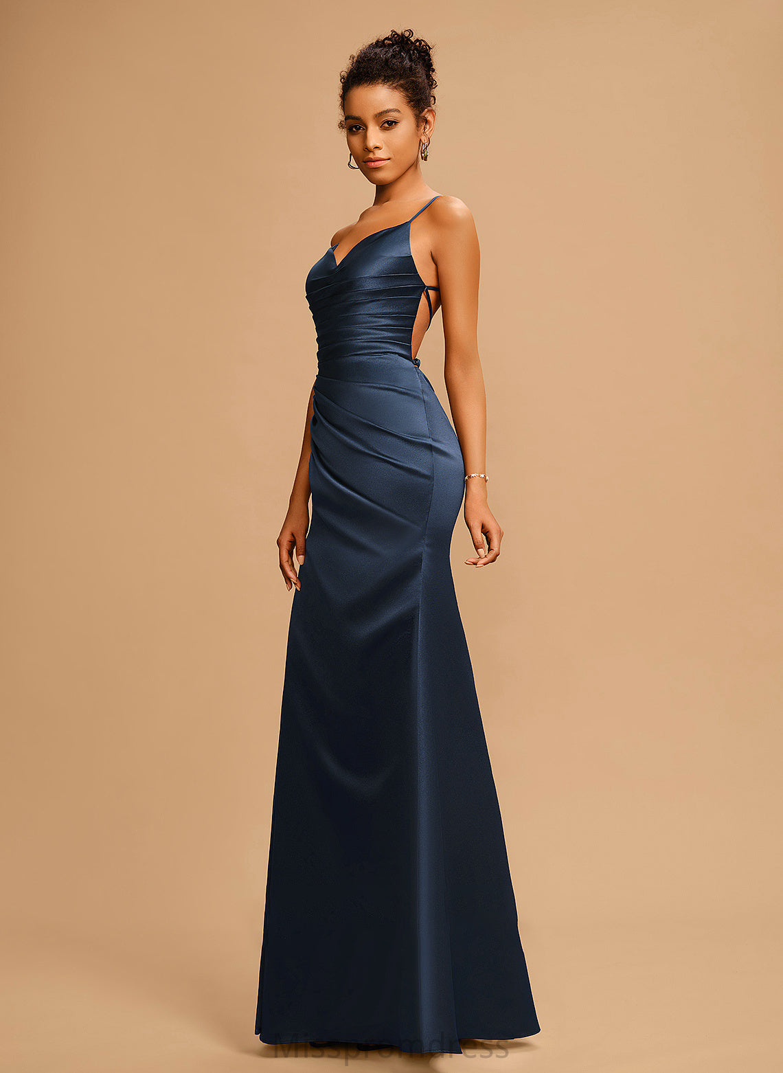 Sheath/Column Prom Dresses Pleated With Makenna Satin Floor-Length V-neck