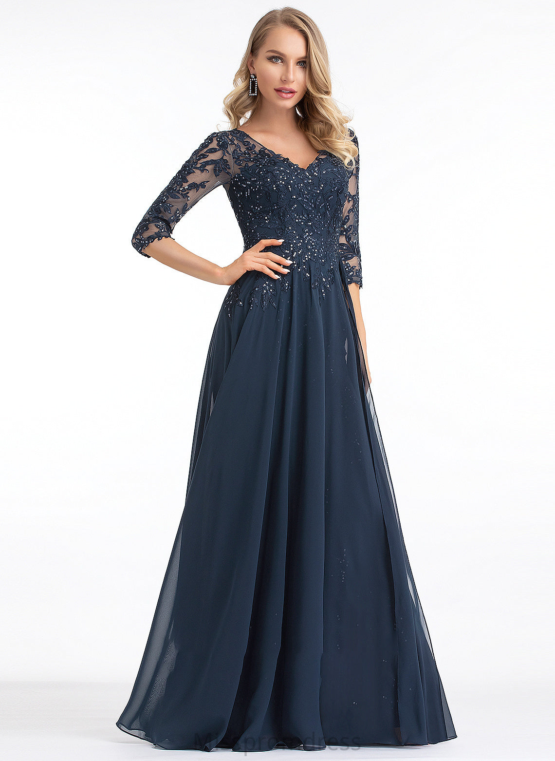 With Armani Prom Dresses Chiffon A-Line Floor-Length Sequins V-neck
