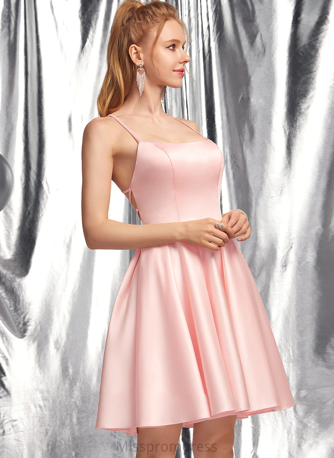 Neckline Rylie Satin Prom Dresses Square Short/Mini A-Line
