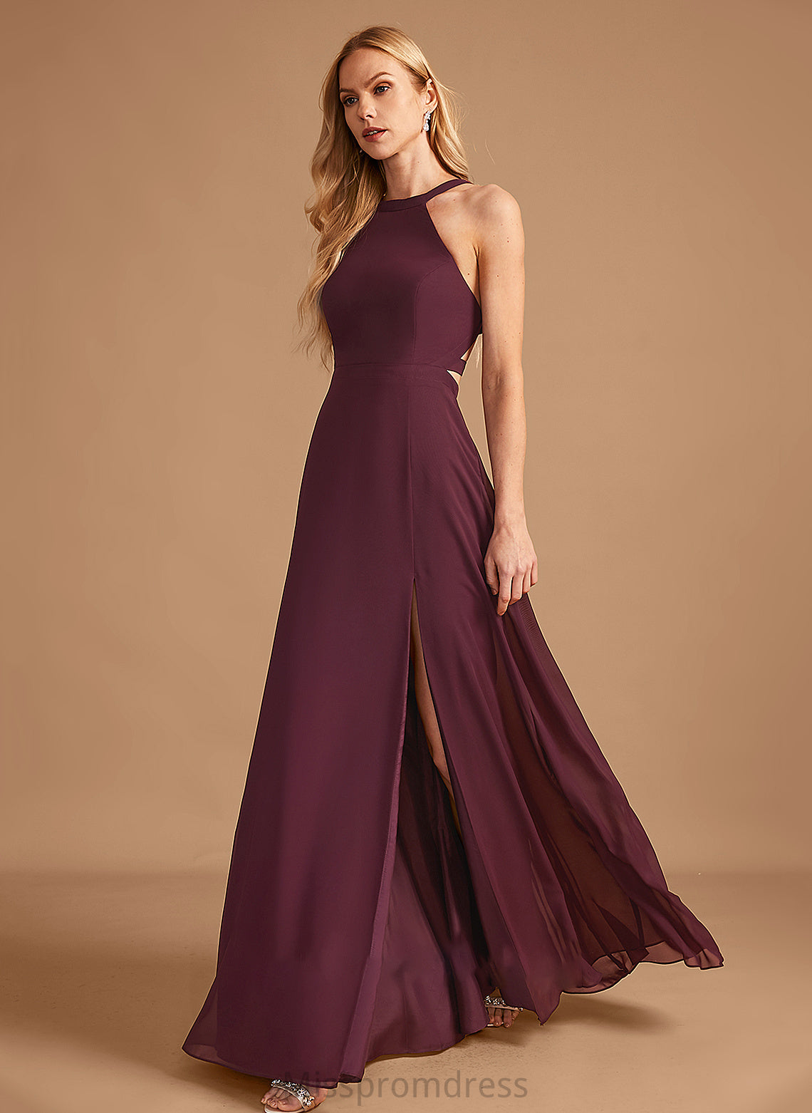 Floor-Length SplitFront Fabric Length Embellishment A-Line Neckline Silhouette HighNeck Alisa Velvet Scoop Bridesmaid Dresses