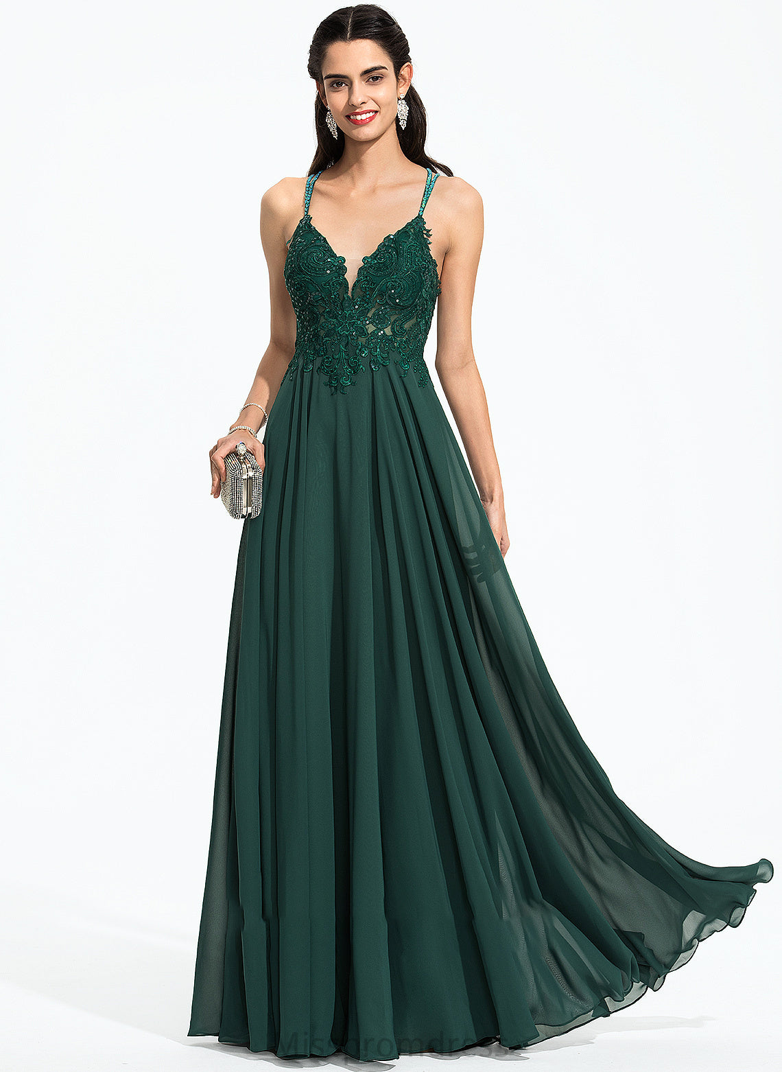 Beading Jemima With V-neck Chiffon Prom Dresses Floor-Length Sequins A-Line