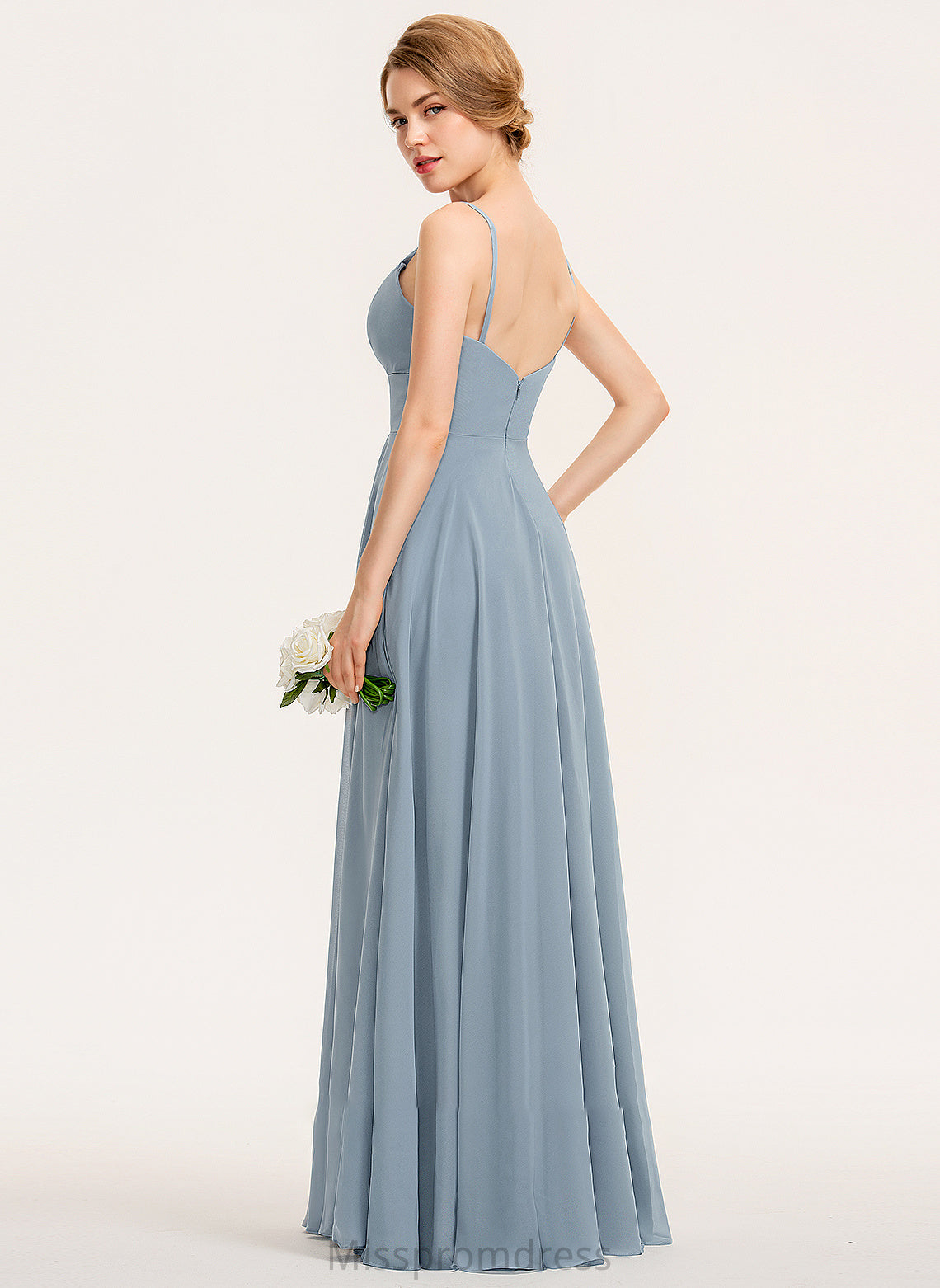 Silhouette Neckline Ruffle Floor-Length Fabric V-neck A-Line Embellishment Pockets Length Aliana Natural Waist Bridesmaid Dresses