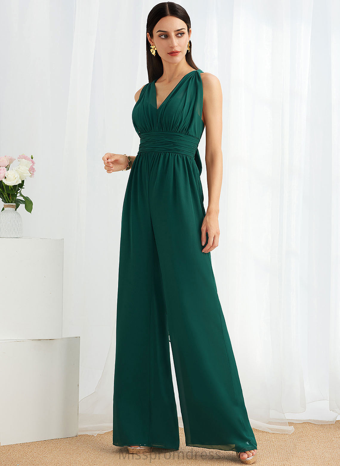 Halter Floor-Length Straps HighNeck Neckline Ruffle V-neck Embellishment One-Shoulder Length Fabric Eve Bridesmaid Dresses