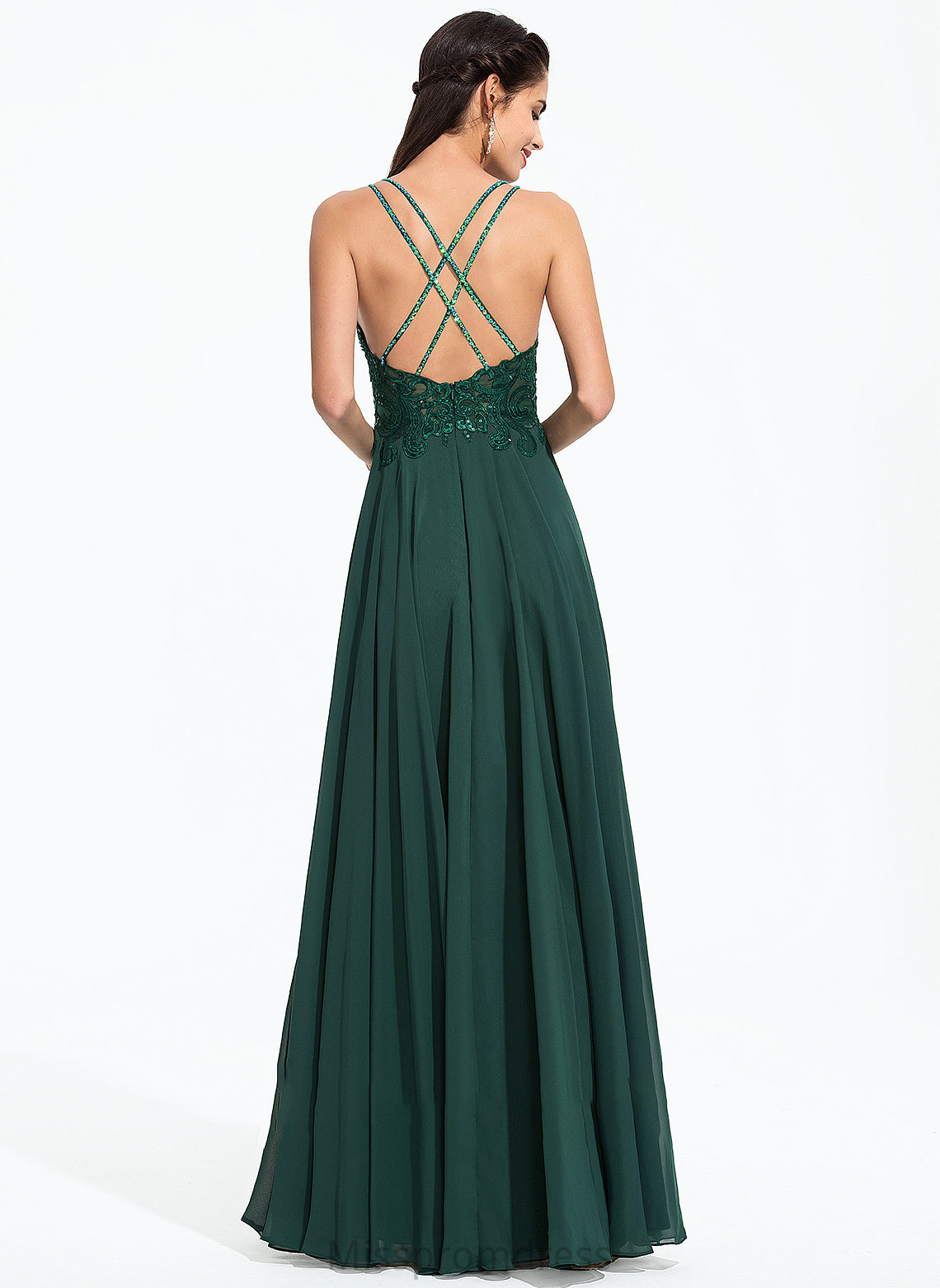 Beading Jemima With V-neck Chiffon Prom Dresses Floor-Length Sequins A-Line