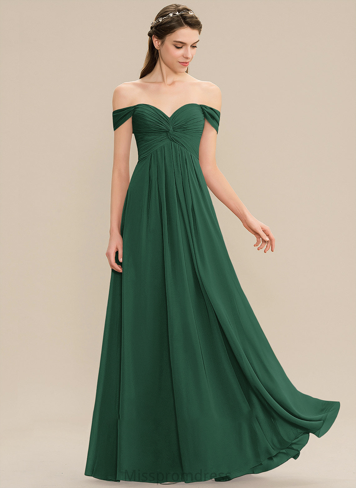 Fabric Floor-Length Neckline Silhouette Length Ruffle Off-the-Shoulder A-Line Embellishment Marlie Empire Waist Floor Length Bridesmaid Dresses