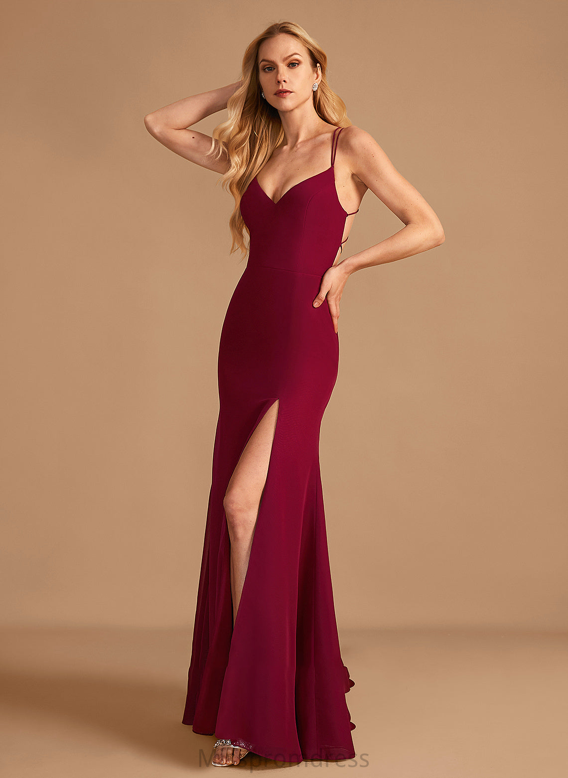Floor-Length Neckline Silhouette Fabric SplitFront V-neck Trumpet/Mermaid Length Embellishment Elianna Floor Length V-Neck Bridesmaid Dresses