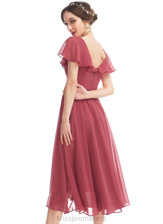 Ruffle Asymmetrical Embellishment Length V-neck Fabric Neckline Silhouette A-Line Janae Sleeveless A-Line/Princess Bridesmaid Dresses