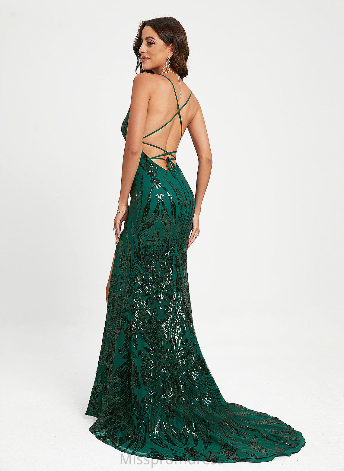 With Trumpet/Mermaid Sweep Prom Dresses Sequined Phyllis Scoop Neck Sequins Train