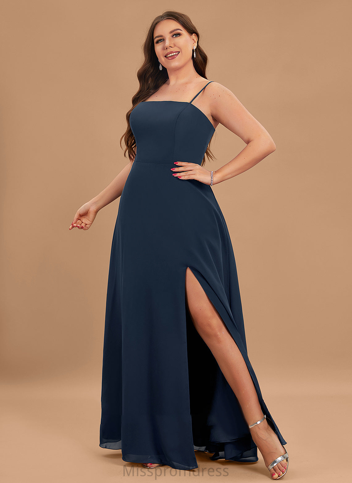 Square Neckline A-Line With Front Floor-Length Split Prom Dresses Chiffon Tricia