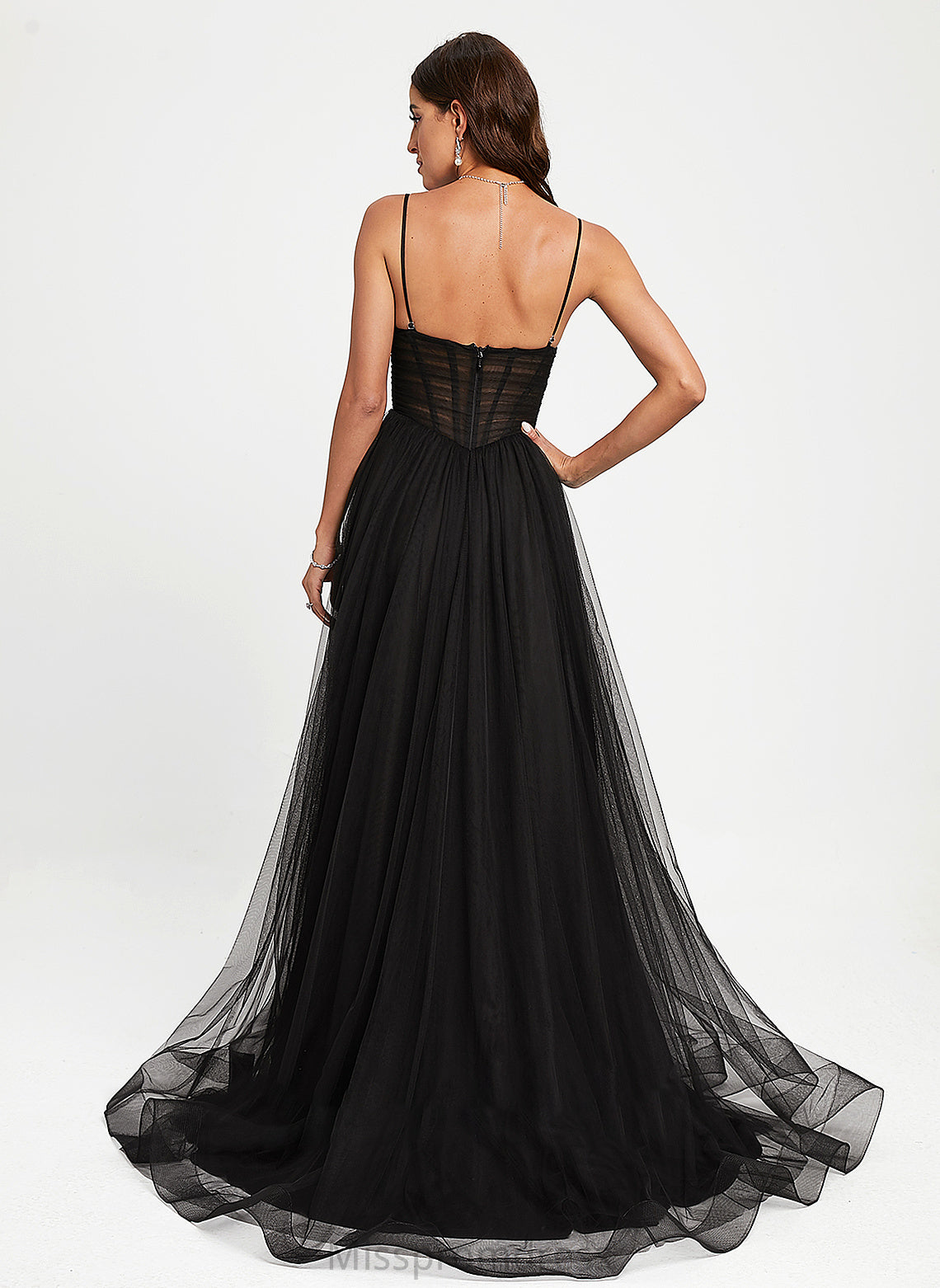 With Train Prom Dresses V-neck Pleated Viola Ball-Gown/Princess Tulle Sweep