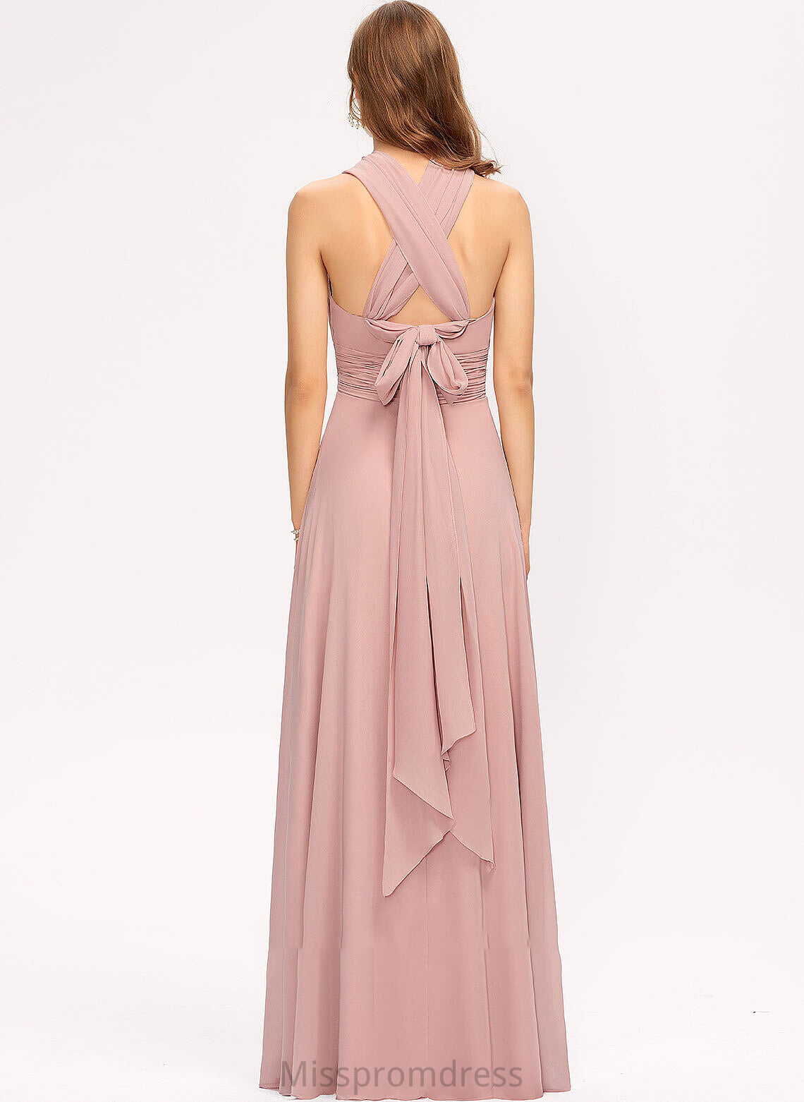 Embellishment Neckline V-neck Ruffle Silhouette A-Line Length One-Shoulder Halter Fabric Floor-Length Nadine Bridesmaid Dresses