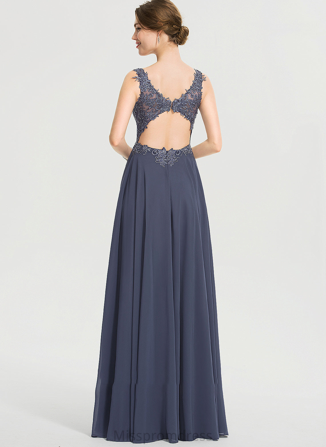 Chiffon Beading A-Line V-neck Split Floor-Length Front Prom Dresses Vivien With Sequins