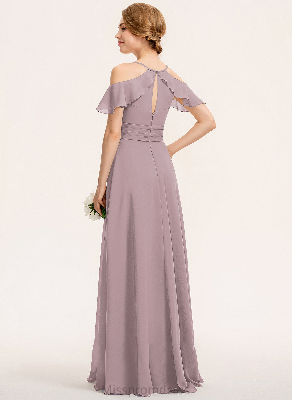 Neckline SplitFront Fabric Length Silhouette CascadingRuffles Ruffle A-Line Floor-Length Embellishment V-neck Juliana Bridesmaid Dresses