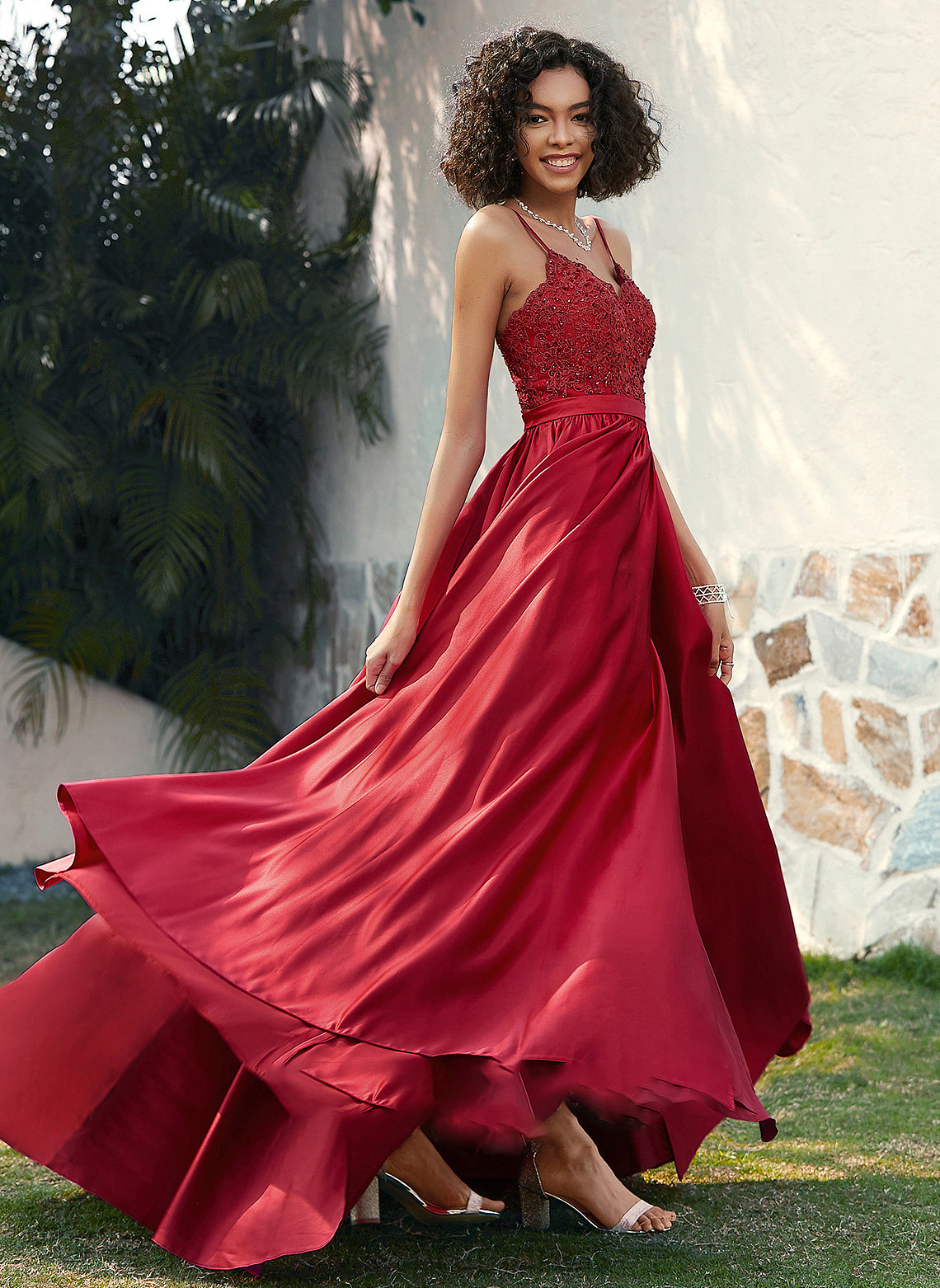 V-neck Split Amiya Front With Prom Dresses Beading Sweep Ball-Gown/Princess Satin Train Sequins